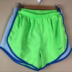 Nike Dri Fit green and blue running shorts